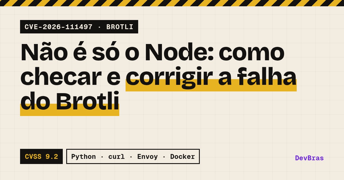 Capa do artigo: Falha no Brotli (CVE-2026-111497): como checar e corrigir