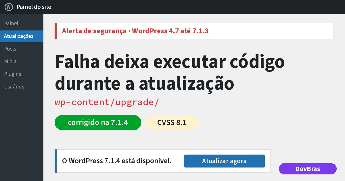 Capa do artigo: Falha grave no WordPress: como atualizar pra 7.1.4